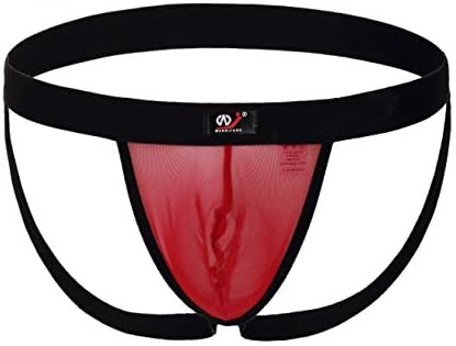 ARCITON Men's Sexy Jockstrap Mesh Thong Underwear Small(Waist: 26"- 28") Red