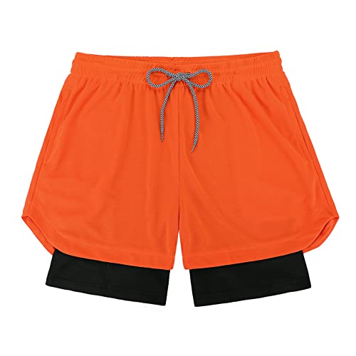 American Trends Mens 2 In 1 Workout Quick Dry Running Shorts Gym Shorts With Compression Liner, Athletic Shorts With Zipper Pockets Orange 2Xl #TOP2
