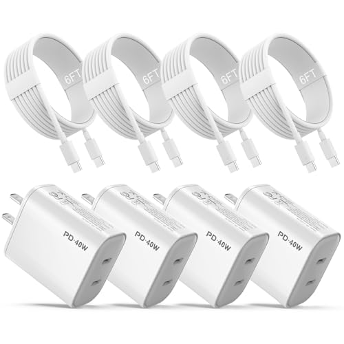 iPhone 17 16 15 Charger, 4 Pack 40W USB C Charger Dual Port Fast Charging Block (4-Pack 6 ft USB C to C Cable Cord Included) for iPhone 17 16 15 Pro Max/15Pro/15/15Plus,iPad