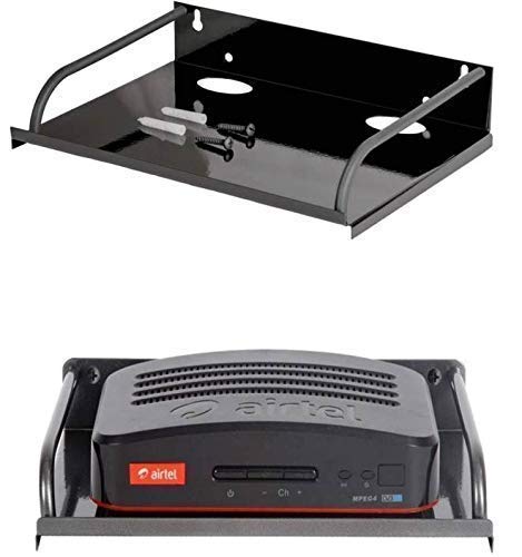 NURAT® Metal Set Top Box Stands | Wi Fi Router/Holder Steel Wall Shelf | Unbreakable DTH Stand for Mobile TV Connection for Home Pack of 1,Black