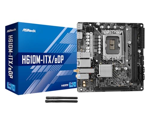 ASRock H610M-ITX/eDP Mini-ITX Motherboard Supports Intel 14th/13th/12th Gen Core Processors (LGA1700) DDR4 PCIe 4.0 eDP HDMI DisplayPort Intel Gigabit LAN Wi-Fi 5 Dr.MOS