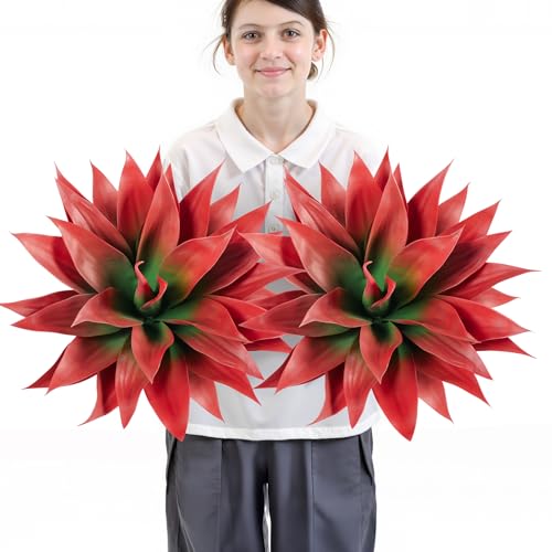 Image of Velener Fall Fake Agave Artificial Plant, Red Fake Succulents Plant for Room Decor, Unpotted Faux Agave Stems Plant for Outdoor /Indoor Decor, 22 inches, Set of 2