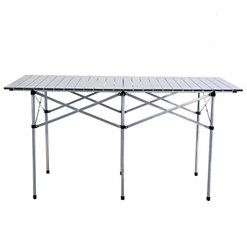 Giantex Folding Camping Table, Portable Picnic Table, Aluminium Patio Table, Roll Up Tabletop With Carrying Bag, Outdoor Compact Table For Hiking, Bbq, Party, 55" Lx28 Wx28 H #TOP4