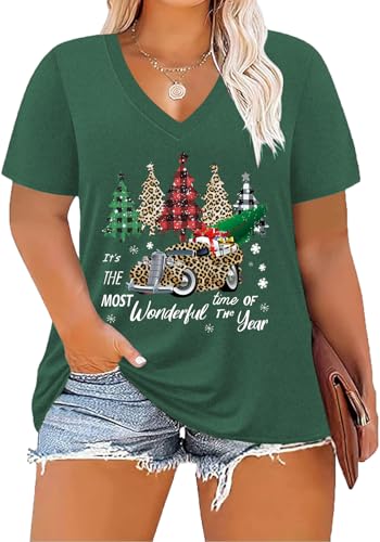 Image of ForHailey Women's Plus Size Short Sleeve Tee Shirt V Neck Basic Ladies Loose Fit T Shirt 1X-5X