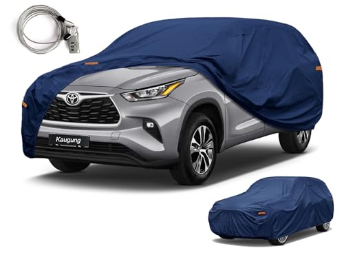 Image of Kaugung Custom Fit SUV Car Cover for Toyota Highlander (2013-2026), Heavy Duty Waterproof All Weather Outdoor Protection, Breathable Full Exterior Cover with Vent, Rain Sun Snow UV Proof