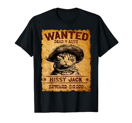 Funny Cat Bandit Wanted Poster – Meowdy Western Cowboy Kitty T-Shirt