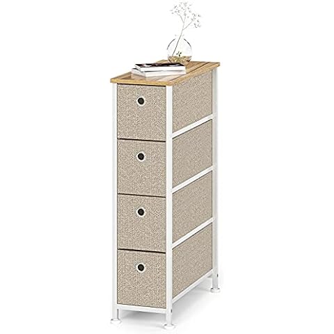 Schrank Schmal Kommode mit 4 Schubladen aus Stoff Schränke Organizer Metall Schmales Aufbewahrungssystem Platzsparend Cover
