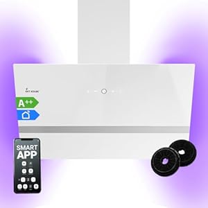 Afzuigkap, 80 cm, kopvrije wandkap, roestvrij staal, wit glas, wifi, automatische naloopfunctie, RGBW-ledverlichting, sensortouch-bediening, EASY809WHCM