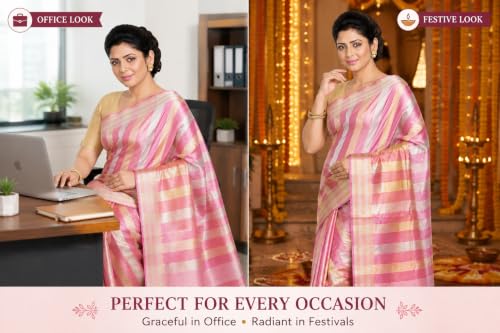 Image of HAIDER ALI AND SONS Pure Tissue Linen Saree for Women with Blouse Piece | Bhagalpuri Handloom Linen Saree | Soft Breathable Lightweight Ethnic Saree for Party, Festival, Office Wear |