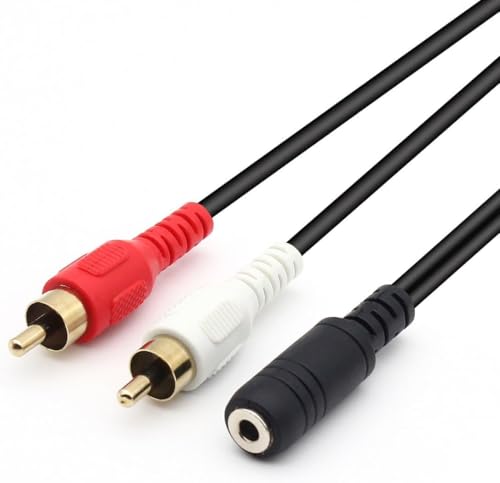 Criprix Cable Adaptador de Audio 3.5mm Hembra a 2 RCA Macho, Cable Divisor Estéreo para Amplificador, Altavoces, TV, MP3, PC, 40cm, Negro
