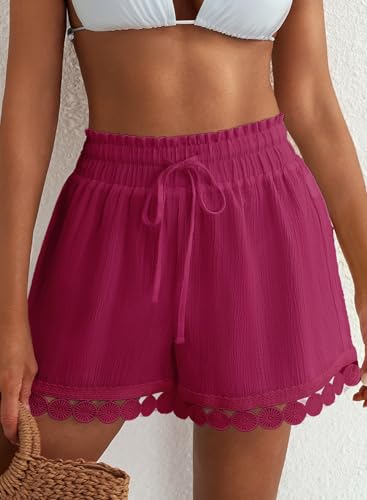 Image of Dokotoo Womens Shorts Summer Casual Loose Elastic Waist Drawstring Lace Boho Beach Cover Up Shorts