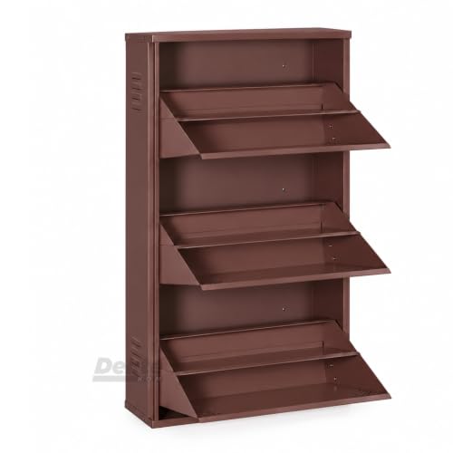 Image of DELITE KOM AIRO 24 inch 6 Shelf Double Decker Metal Shoe Rack Wall Mount for Home with Lock | Air-Vent Panels Keep Shoes Odour-Free | 18 Shoes /30 Slippers | 1Yr Warranty | 41x24x8 Coffee | DIY