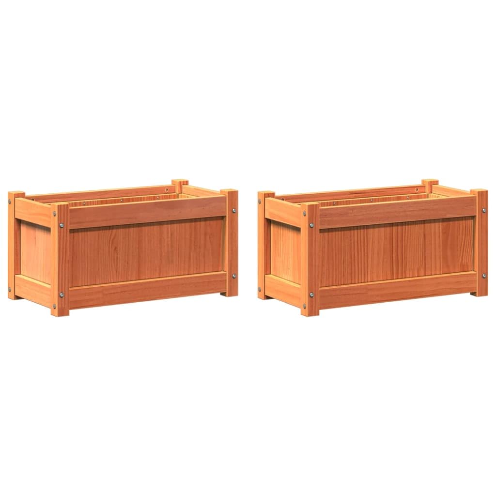 Genérico Jardineras de Exterior 2 uds Madera Maciza de Pino marrón Cera,Casa y jardín,Jardín,Jardinería,Maceteros y jardineras,Marrón,837444