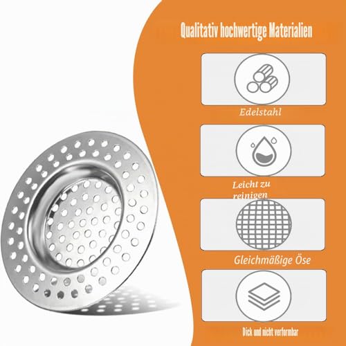 2 Stück Abflusssieb Edelstahl, Löcher Waschbecken Sieb, Abflusssieb Dusche, Waschbecken Sieb aus Edelstahl, Haarsieb Dusche, Abfluss Siebe