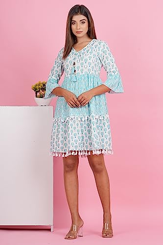 Image of Crenol Women Cotton Printed Short Dresses for Women, Western Dresses for Women