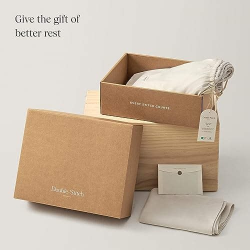Double Stitch by Bedsure Linen Lyocell Sheet Set - Breathable Queen Sheet Set, Natural Luxury Bedding Set, Perfect for Housewarming Gift, 1 Fitted Sheet, 1 Flat Sheet, 2 Pillowcases, Oat