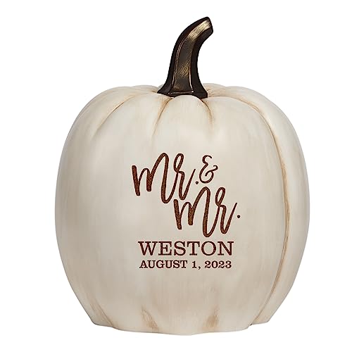 Let's Make Memories Personalized Light-Up Wedding Pumpkin - for Couples - Mr. & Mr. - Cream