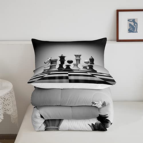 Image of Feelyou International Chess Comforter Set Chess Board Bedding Set for Kids Boys Teens Cool Games Comforter Geometric Grid Quilt 1 Comforter Set with 2 Pillowcases Queen Size Boys