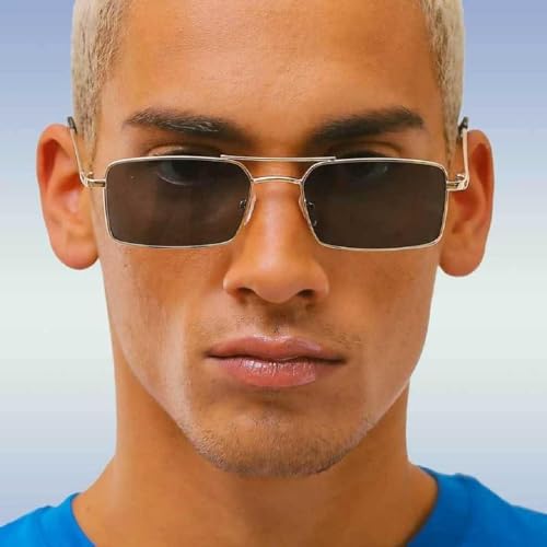 Image of Karan Aujla Classic Retro Frame Vintage Narrow Rectangular Pimp Metal Sunglasses Goggles For Men & Women (silver, black, Gold)