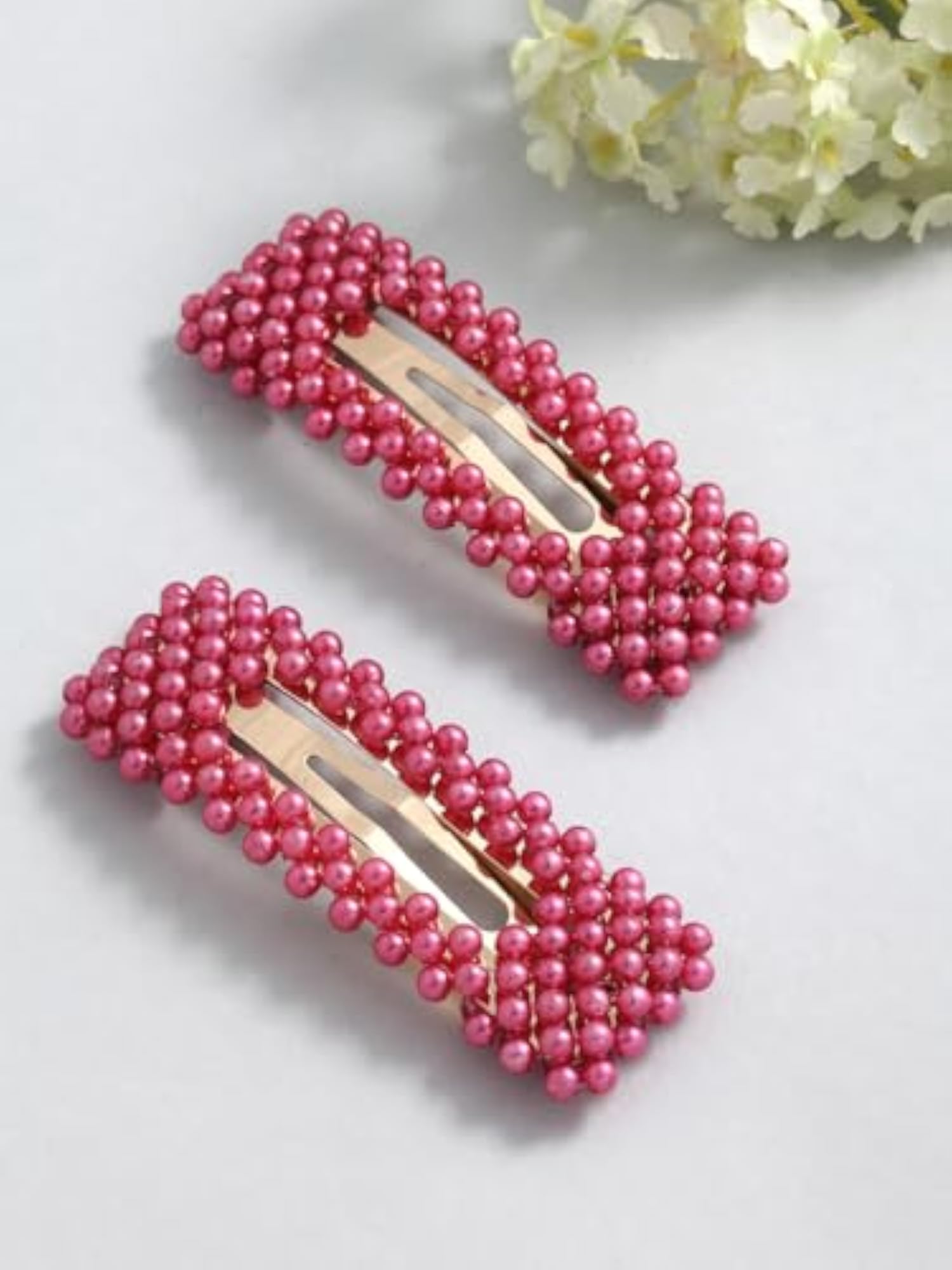 Red Beaded Tic-Tac Hair Clips, Stylish Accessory for Parties