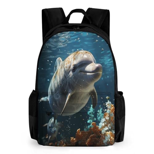 WECECE Schultasche Mädchen 5 Klasseranzen Delfin Kinder Ranzen 7. Klasse Für Jungs Schulranzen Meerestier Mädchen Leichter Reise Geschenke Für Die Schule Freizeit