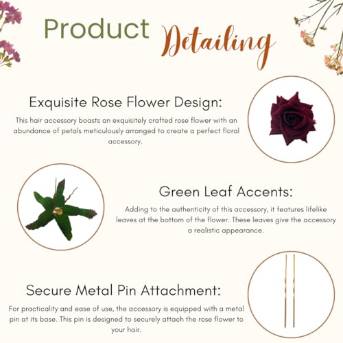 Image of Hair Flare Artificial Plastic & Metal Rose Flower with An Abundance of Petals Design Hairpin /Hair Clip /Judabun | Bridal Hair Accessories, Wedding, Festival for Women & Girls - 2700, Set of 2