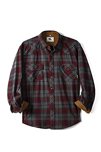 COEVALS CLUB Mens Western Flannel Pearl Snap Button Cotton Regular Fit Long Sleeve Plaid Shirts (XL, 8# Merlot, Gray)