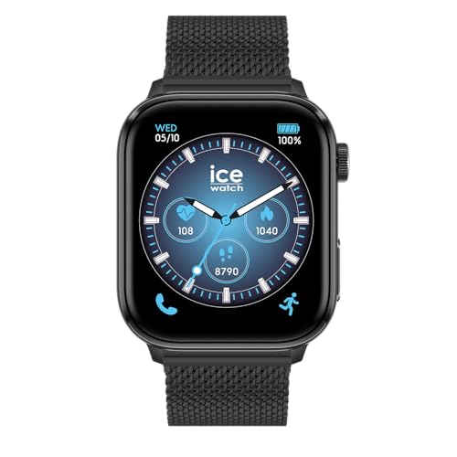 ICE-WATCH - Ice Smart 3.0 Black Milanese 1.78 AMOLED GPS - Montre connectée rectangulaire Noire Mixte avec Bracelet en Metal - 024300 (1.78 Pouces)