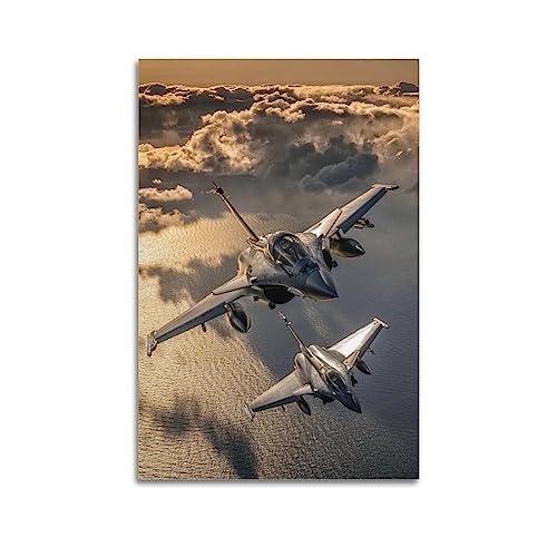 ALTUY Affiche d'Avion de Combat Rafale à Coucher de Soleil - Peinture Décorative sur Toile - Décoration Murale pour Chambre à Coucher et Salon - 30 x 45 cm