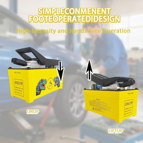 Image of Air Hydraulic Pump 0.45 Gal 10,000 PSI Reservoir NPT 3 /8 inch Oil Outlet, NPT 1 /4 inch Inlet, Air Hydraulic Foot Pump Made of Aluminum, Yellow
