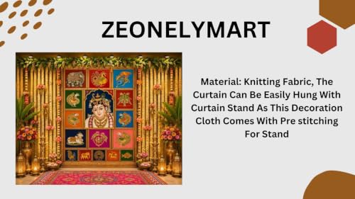 Image of Wedding Decoration Backdrop | Baby Krishna Janmashtami Backdrop Cloth with Holy Cow and Elephant Art 8x8 Feet | varalakshmi Background Decoration Cloth