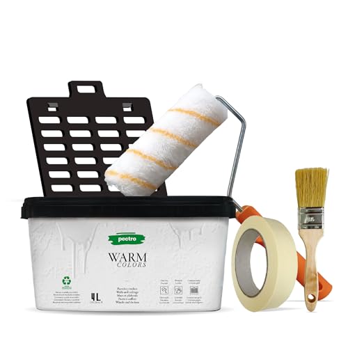 PECTRO Pintura Una Capa 4L (6,3kg) - incluye Rodillo, Rejilla, Brocha y Cinta - Pintura Interior Paredes y Techos Mate, colores cálidos, lavable de gran durabilidad y cubrición