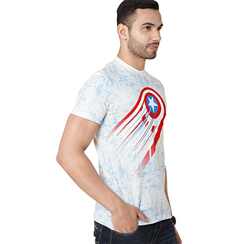 Image of Free Authority Captain America Printed Regular Fit Blue Cotton Men's T-Shirt