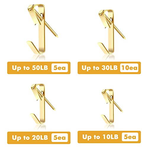 Hooks For Hanging Pictures With Nails - Robust 50Pcs Picture Hanging Kit, Wall Hooks For Hanging Pictures For Picture Frame, Canvas, Mirror, Art (N6 Gold) #TOP2