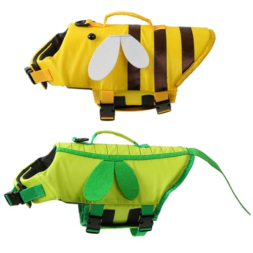 Schwimmweste für kleine Hunde, Schwimmweste mit gelbem gestreiftem Schwimmanzug
