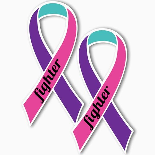 Image of Magnet Me Up Support Thyroid Cancer Fighter Blue, Pink, and Teal Ribbon Magnet Decal, 3.5x7 Inches,2 Pack Heavy Duty Magnet for Car Truck SUV, Gift of Empathy, Encourage Bravery, Crafted in USA