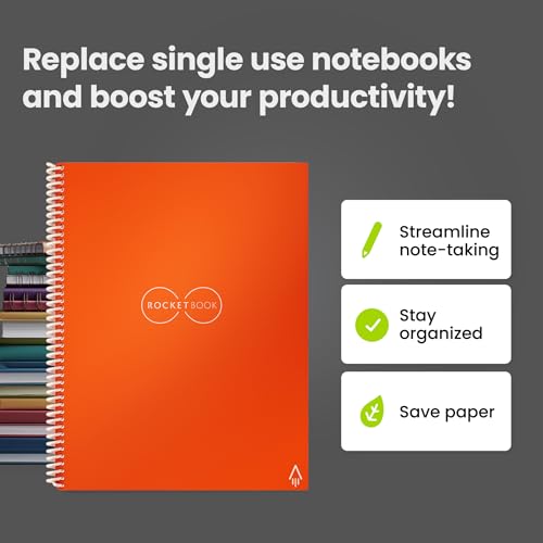 Image of Rocketbook Smart Reusable Notebook - Dotted Grid Eco-Friendly Notebook with 1 Pilot Frixion Pen & 1 Microfiber Cloth Included - Beacon Orange Cover, Letter Size (8.5 inch x 11 inch)