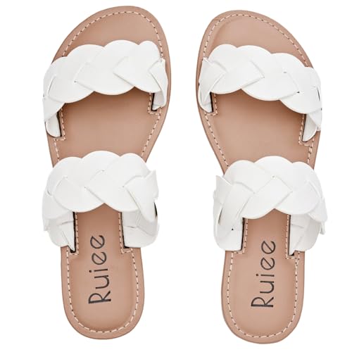 Women's Flat Slides Sandals, Summer Slippers Comfortable Braided ...