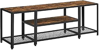 VASAGLE 3-Tier TV Stand for TVs up to 65 Inches, 147 cm TV Unit with Open Storage Shelves, Industrial TV Cabinet, for Living Room, Entertainment Center, Bedroom, Rustic Brown and Black LTV097B01