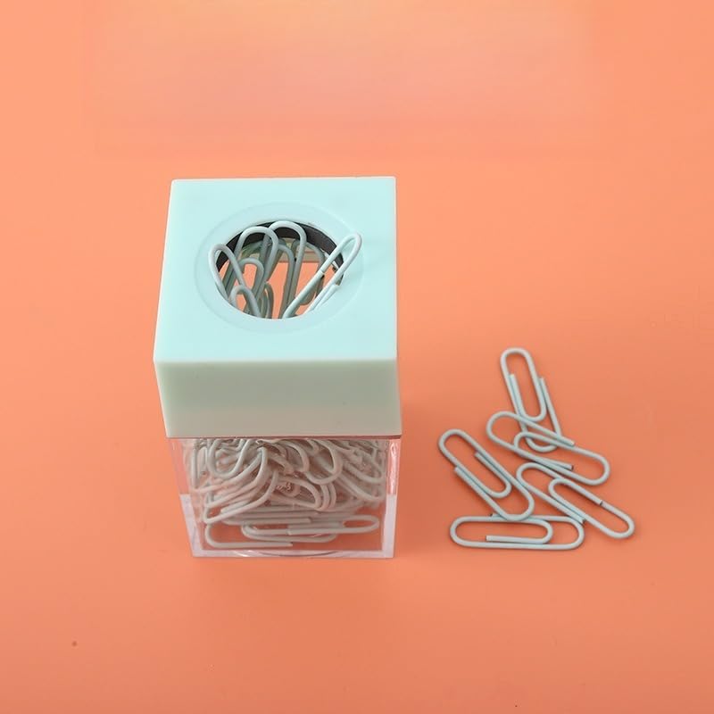 Clear Square Paper Clip Organizer, Portable Storage Container for Office Desk Supplies, School Stationery, Home Office Organization, and Craft Supplies (Green)