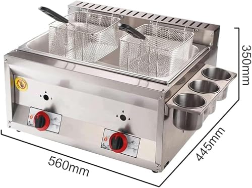 AFLEPCBRQ Professionelle Profi-Fritteuse, Gas-Fritteuse mit Gewürzmulde und 2 Frittierkörben aus Edelstahl, einstellbare Feuerkraft für den Heimgebrauch, leicht zu reinigen (Größe: Doppelzylinder) – Bild 6