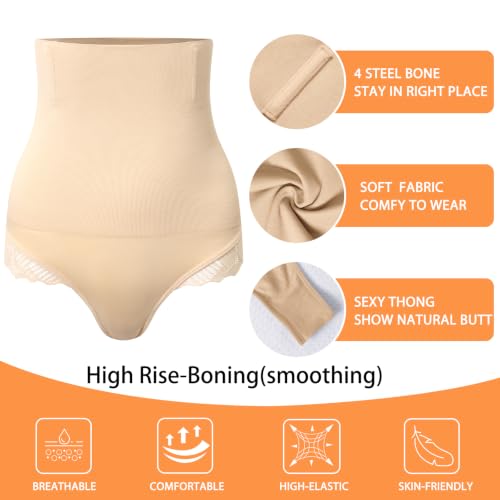 Image of Werena Tummy Control Thong Shapewear for Women High Waisted Body Shaper Panties Shaping Thong Girdle Underwear