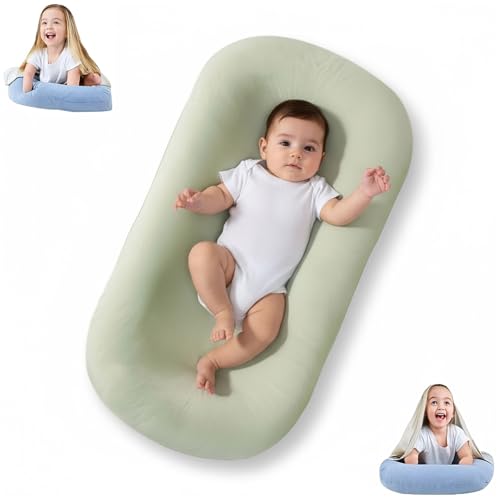 Image of LBHGRMF Baby Lounger for Newborn to 24 Months, Bionic Design, Soft Organic Cotton, Breathable, Portable Nest for Baby Home & Travel (Green)