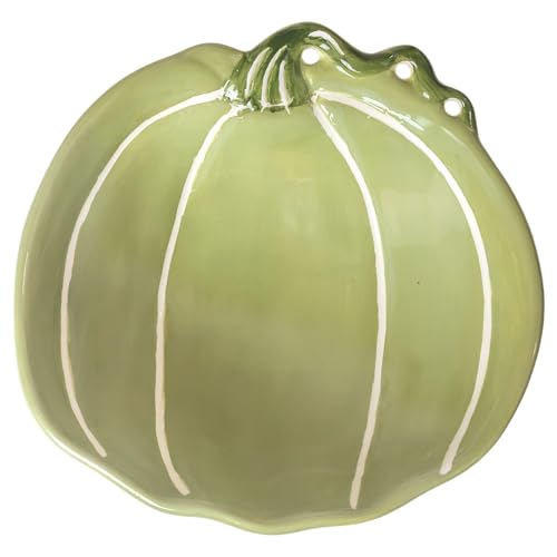 Boston International Pumpkin-Shaped Ceramic Bowl Thanksgiving Dinnerware Serving Dish, Small, Green & White