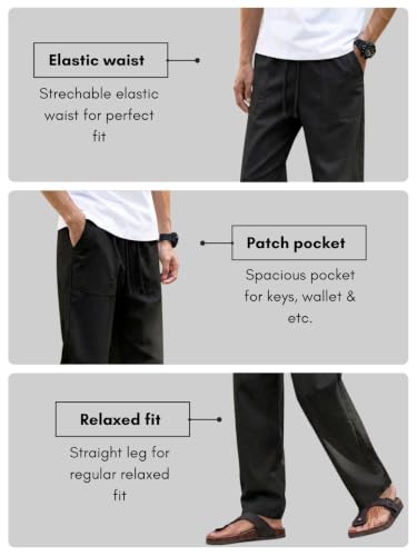 Image of Linen Pant for man | Loose Fit Trouser for Men | Elastic Waist with Drawstring | Perfect for Casual Wear | Lightweight Breathable Fabric | Straight Fit & Side Pocket