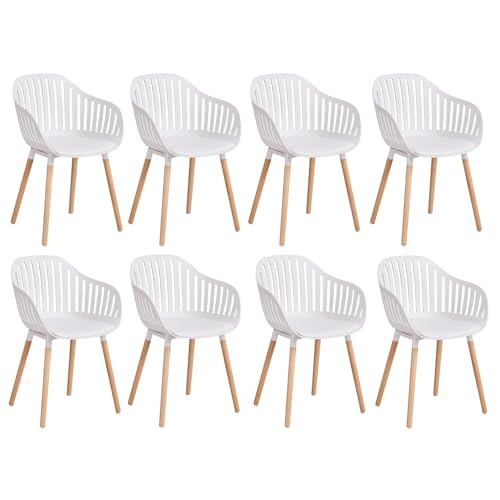 JZGORC Lot de 8 Chaises de Salle à Manger, Chaise de Cuisine avec Coussins et Accoudoirs en Cuir, Chaise avec Dossier Creux, Convient pour Salon, Cuisine,...