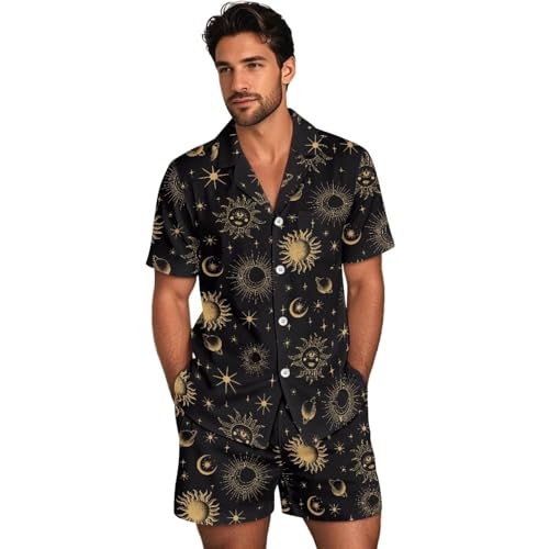Summer Pajamas Set for Men Short Sleeve Sleepwear Button Down Shirt and Shorts Short Lounge Set XS-5XL