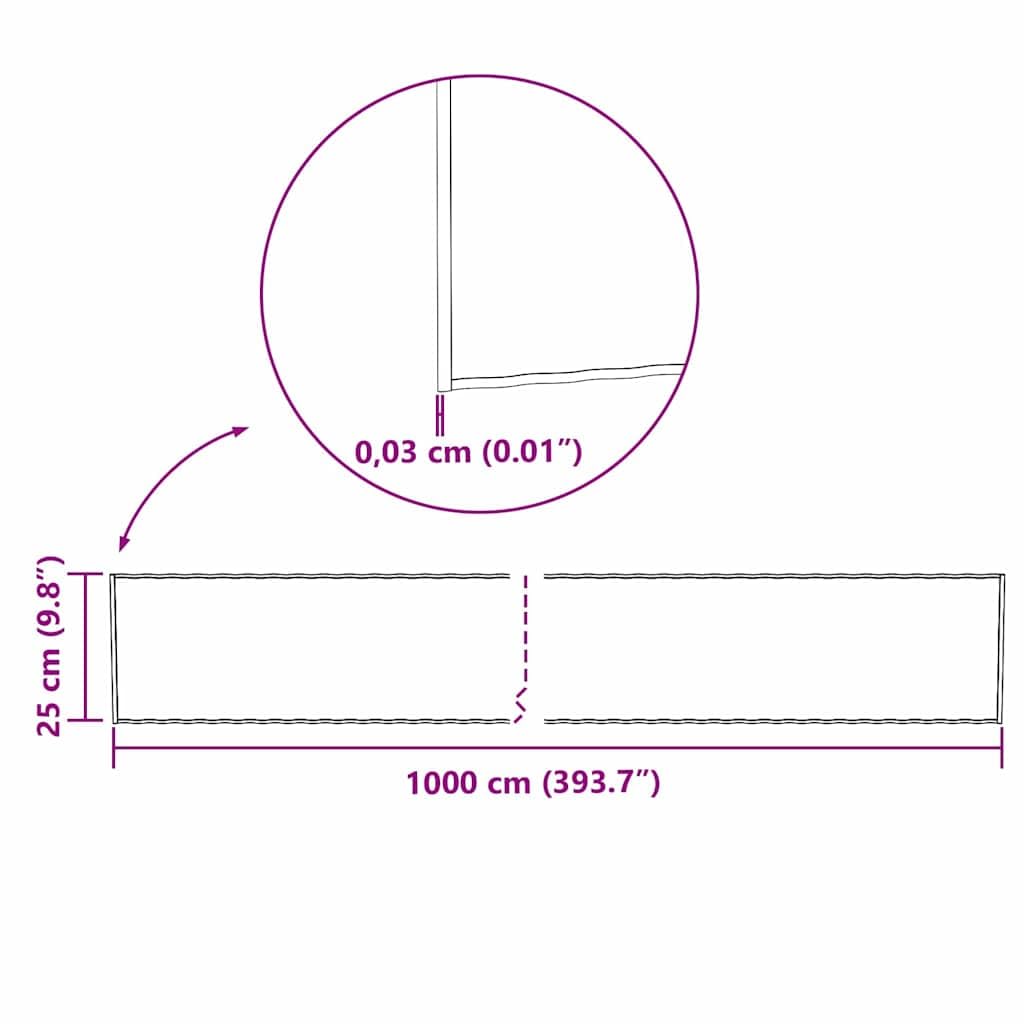 Borde de césped galvanizado plateado, 1000 x 25 x 0,03 cm