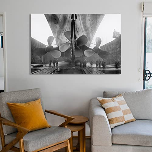 Vintage Nautical History Photos Of Titanic Propellers, Posters Of The Mighty Ship In Dry Dock Canvas Painting Posters And Prints Wall Art Pictures For Living Room Bedroom Decor 24X36Inch(60X90Cm) #TOP5