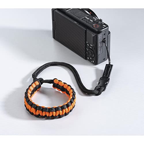Hama Camera Wrist Strap (Camera Strap with Quick Release, 20 cm Length, Nylon, Universal Hand Strap, Retro) Black/Orange - Image 3